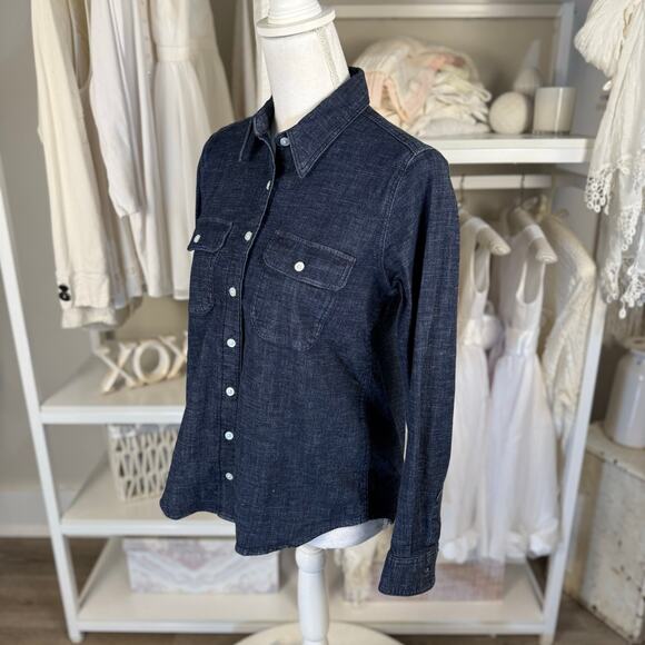 Land’s End women’s Sz. Small dark blue denim long sleeve button up shirt #3613 - Picture 5 of 8